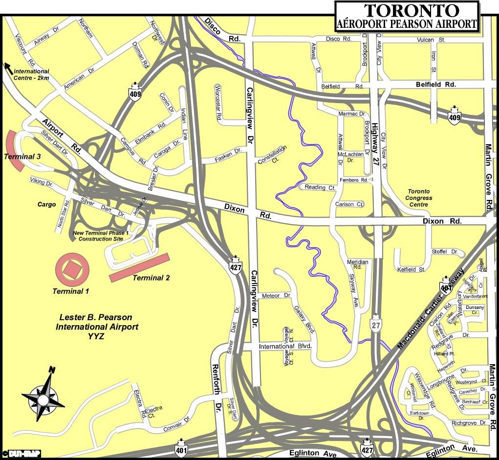 Carte aéroports de Toronto