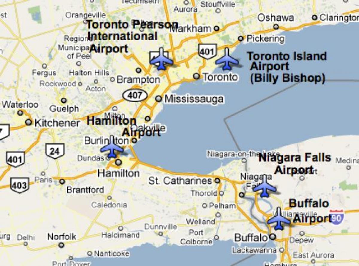 Carte aéroports près de Toronto