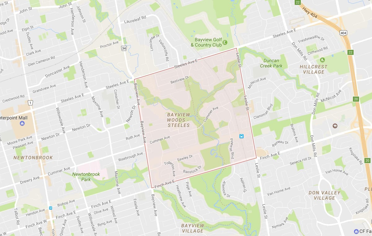 Carte Bayview Woods – Steeles quartier Toronto