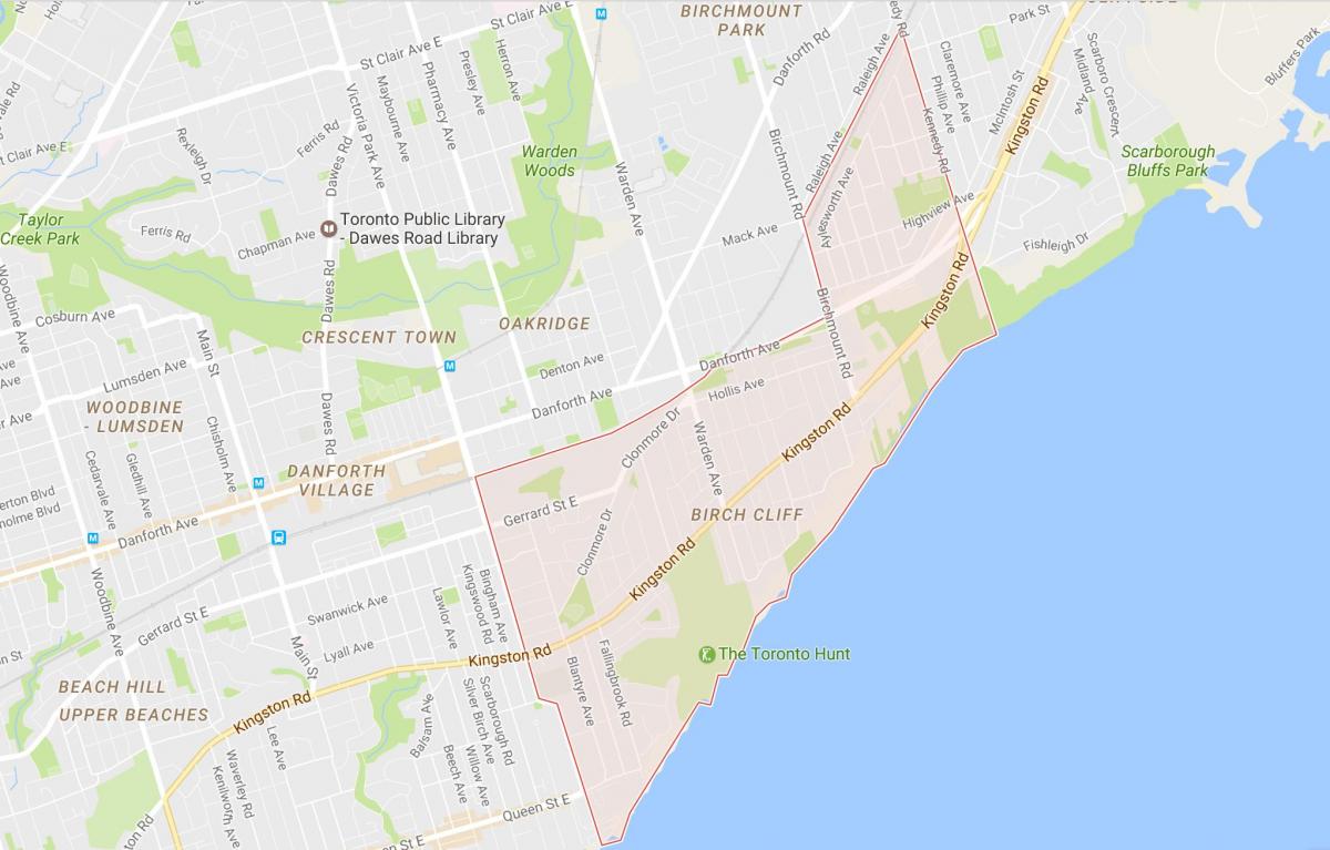 Carte Birch Cliff quartier Toronto