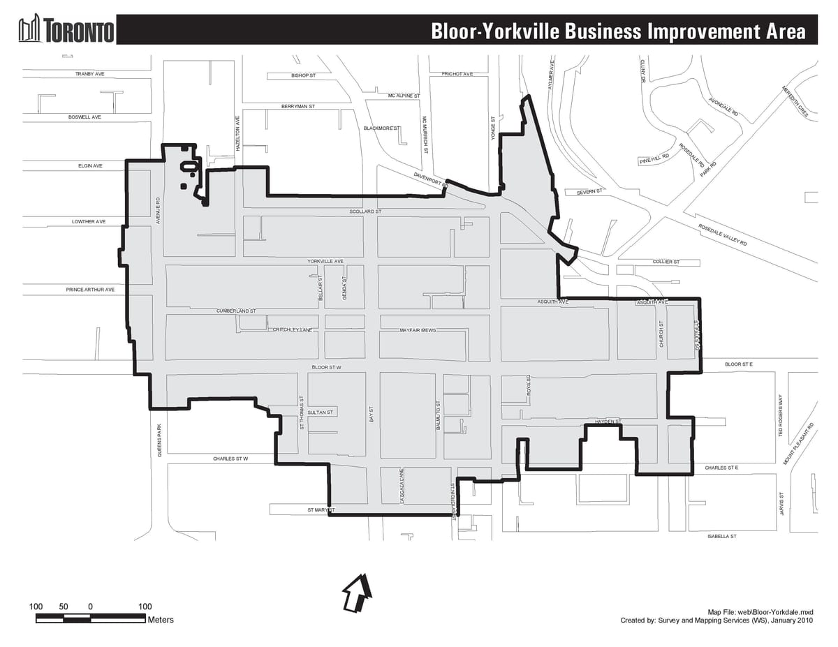 Carte Bloor Yorkville Toronto frontière