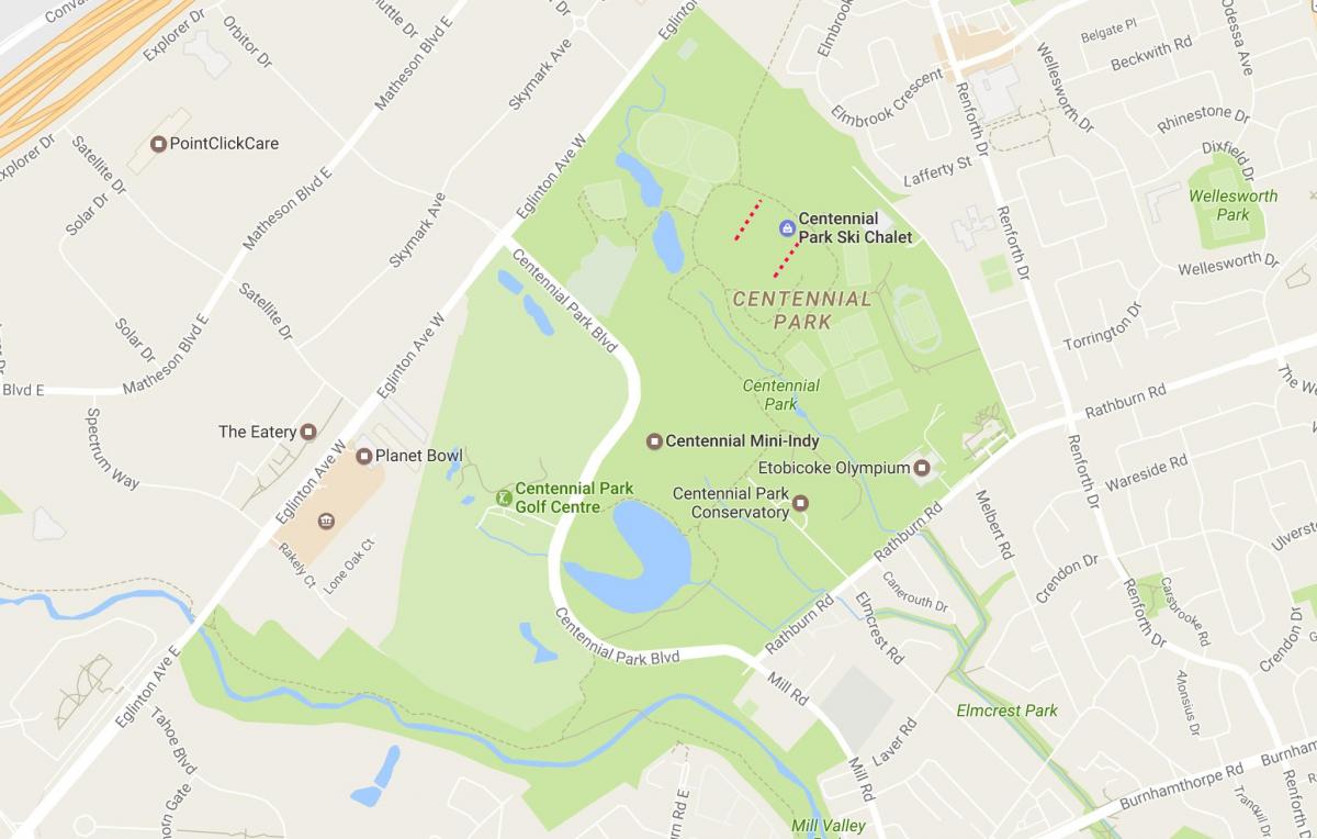 Carte Centennial Park quartier Toronto