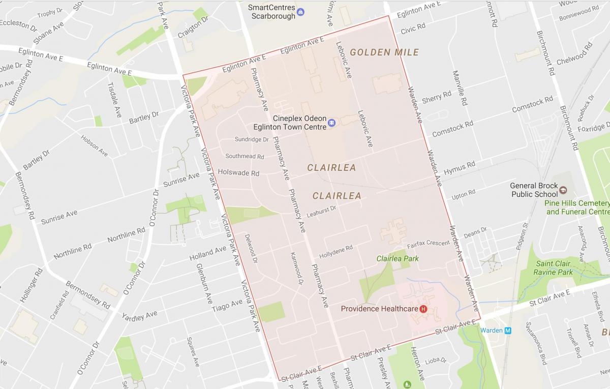 Carte Clairlea quartier Toronto