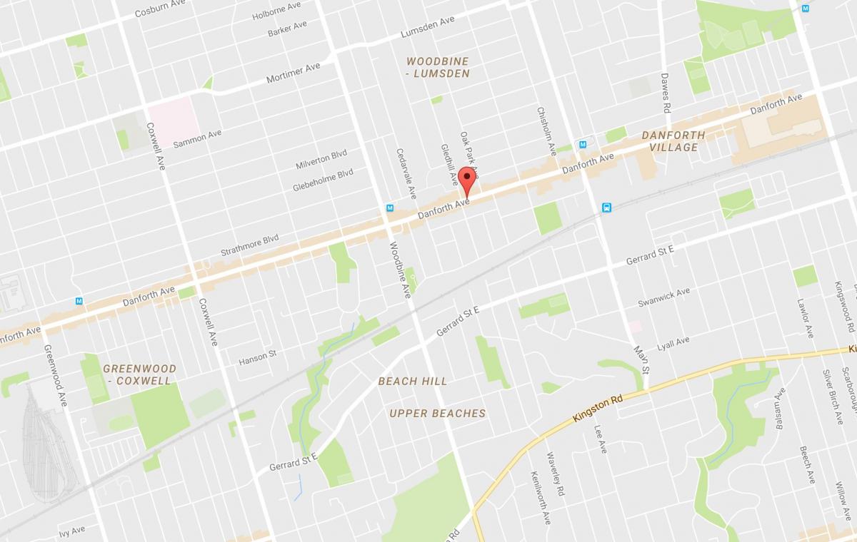Carte East Danforth quartier Toronto