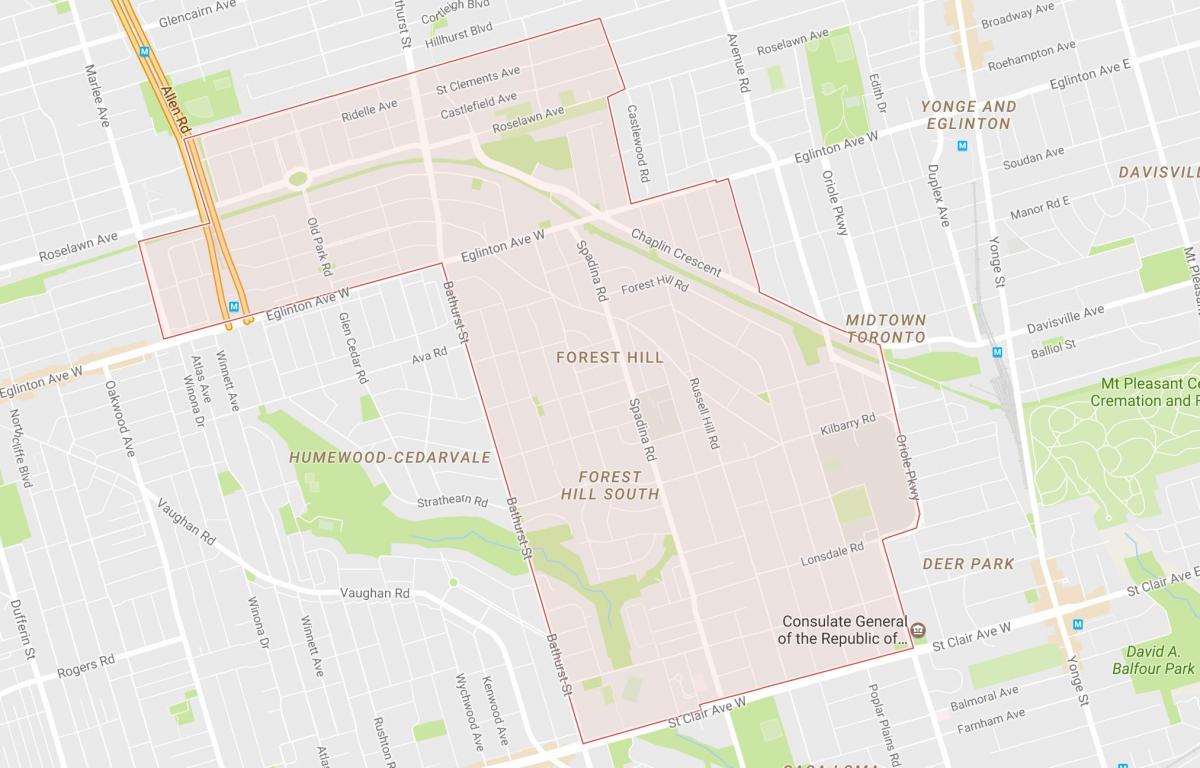 Carte Forest Hill quartier Toronto