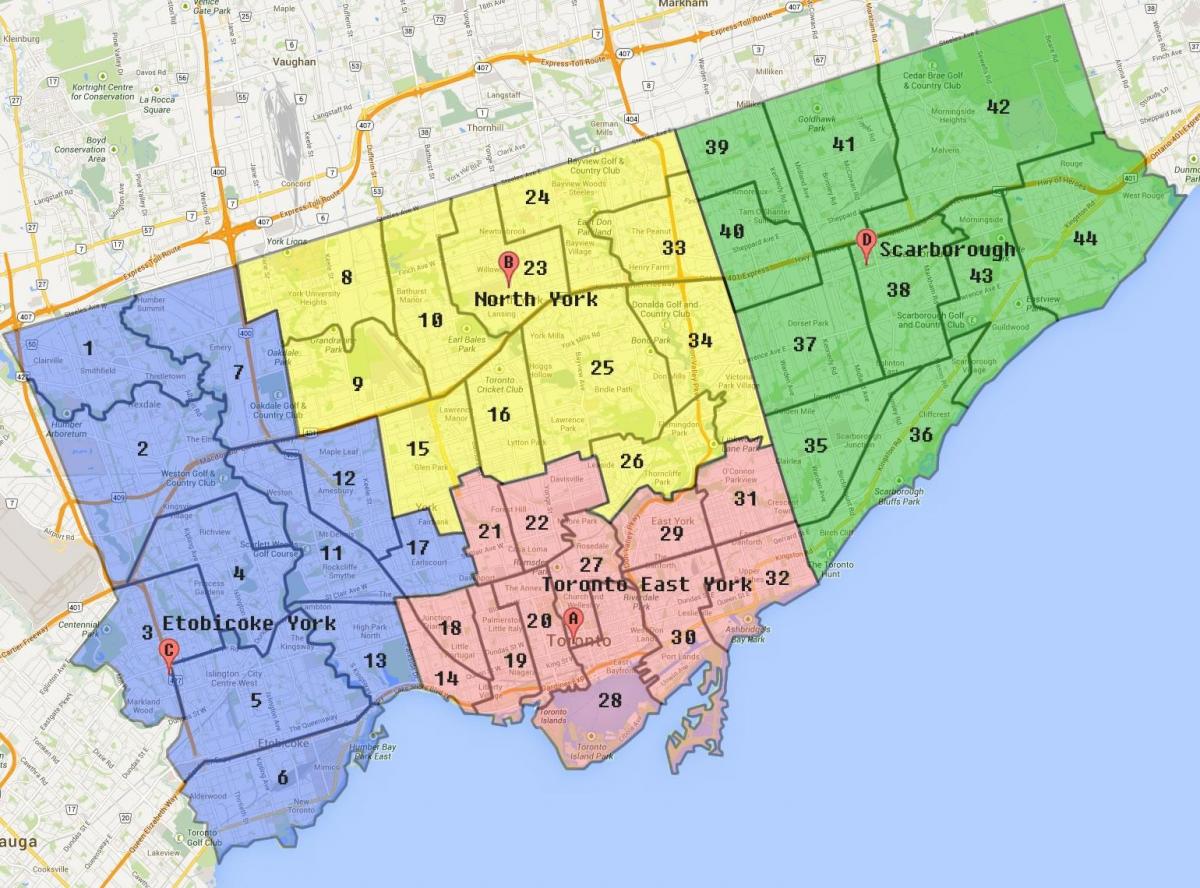 Carte Frontières de la ville de Toronto