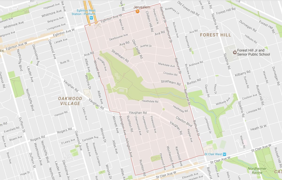 Carte Humewood–Cedarvale quartier Toronto