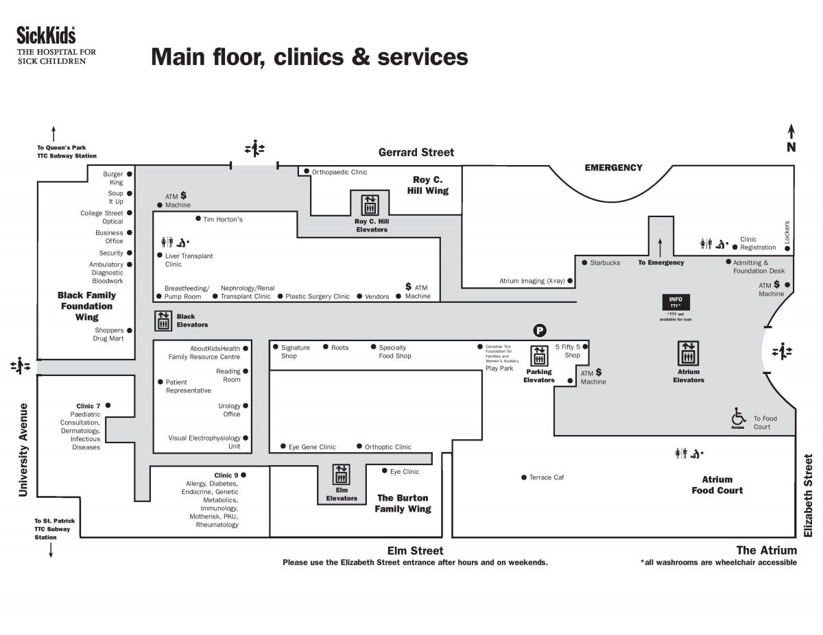 Carte hôpital pour enfants malades Toronto étage principal