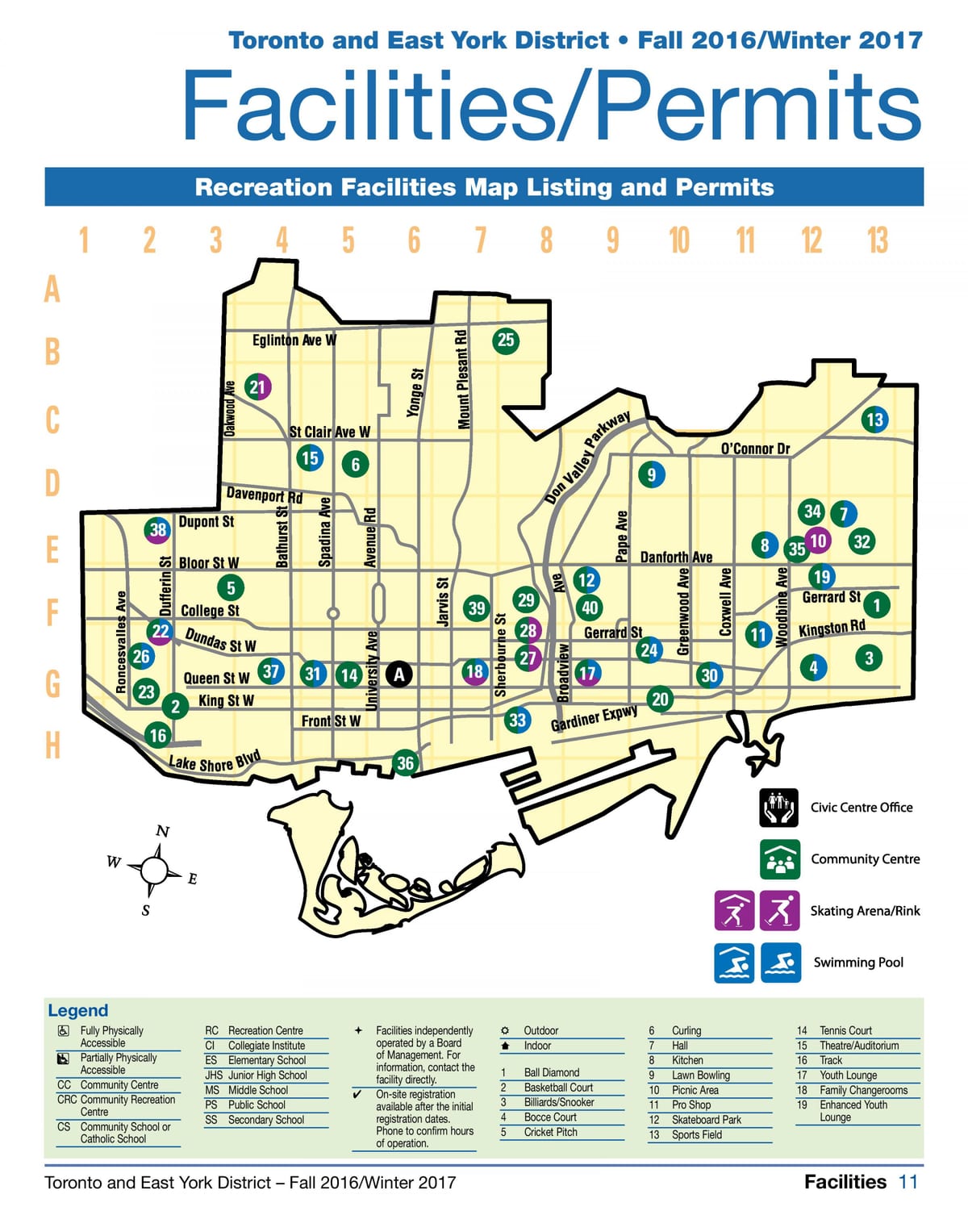 Carte installations récréatives Toronto