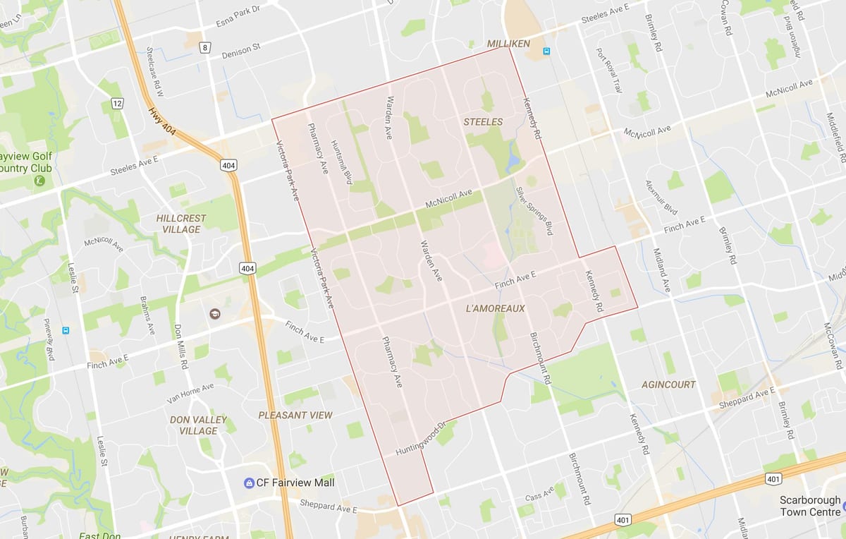 Carte L'Amoreaux quartier Toronto