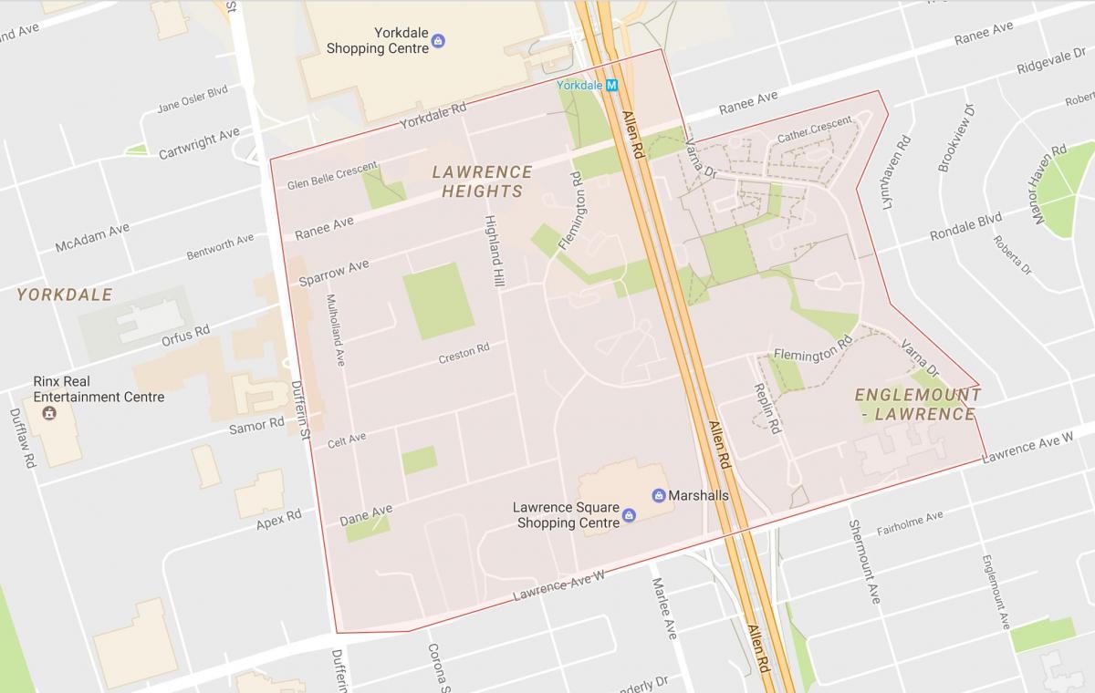 Carte Lawrence Heights quartier Toronto