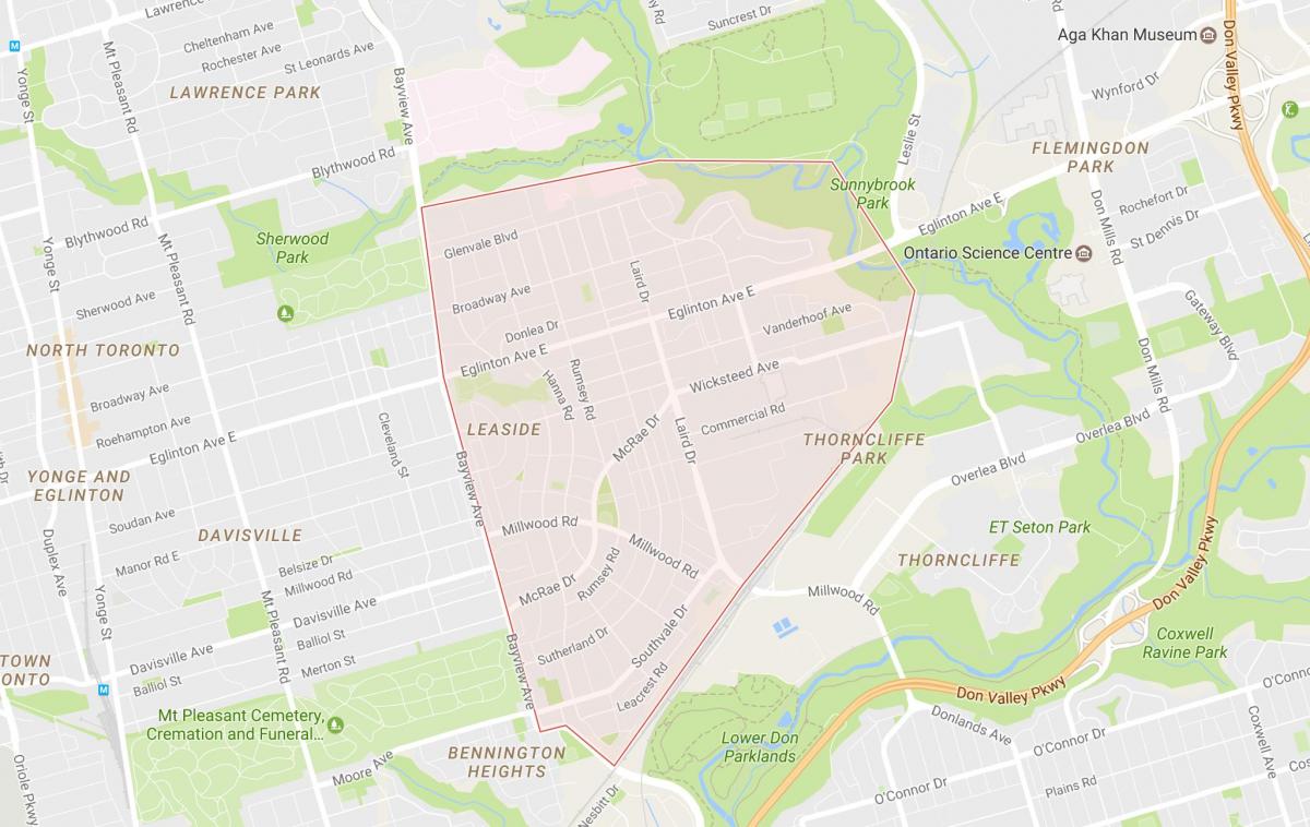 Carte Leaside quartier Toronto