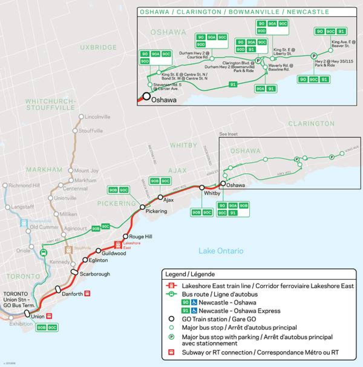 Carte ligne Lakeshore East Go Transit