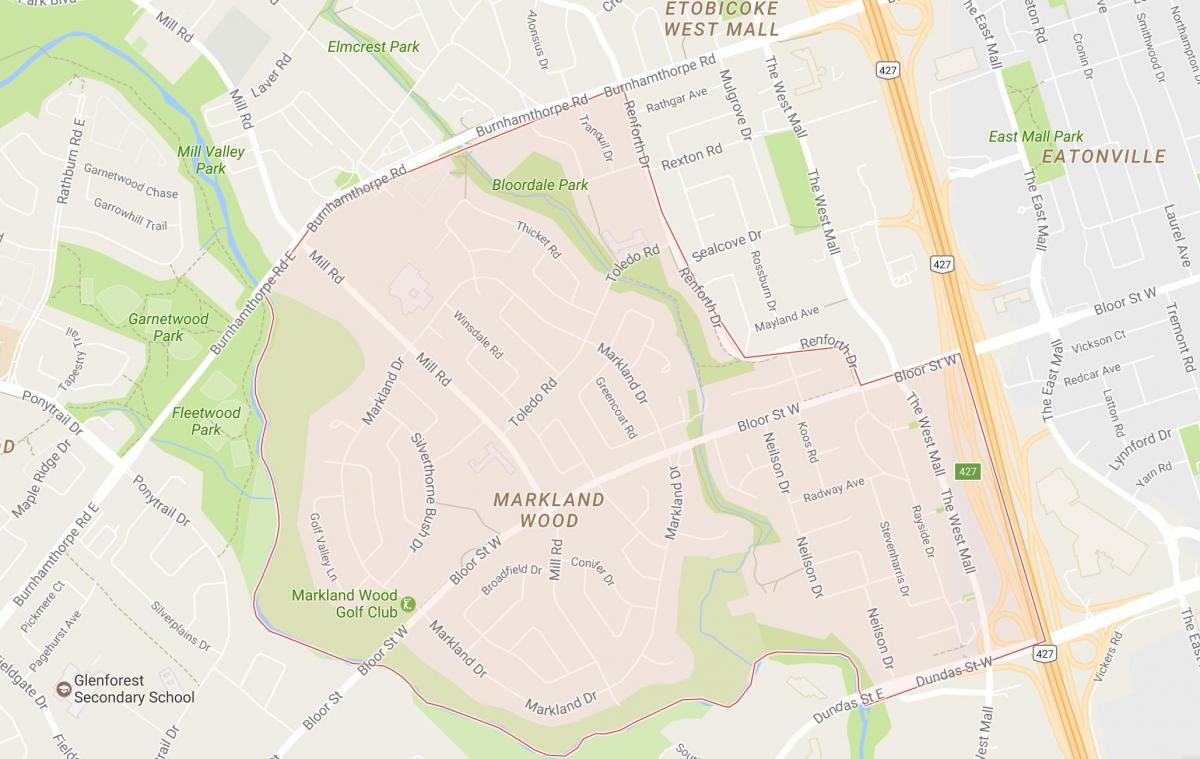 Carte Markland Wood quartier Toronto