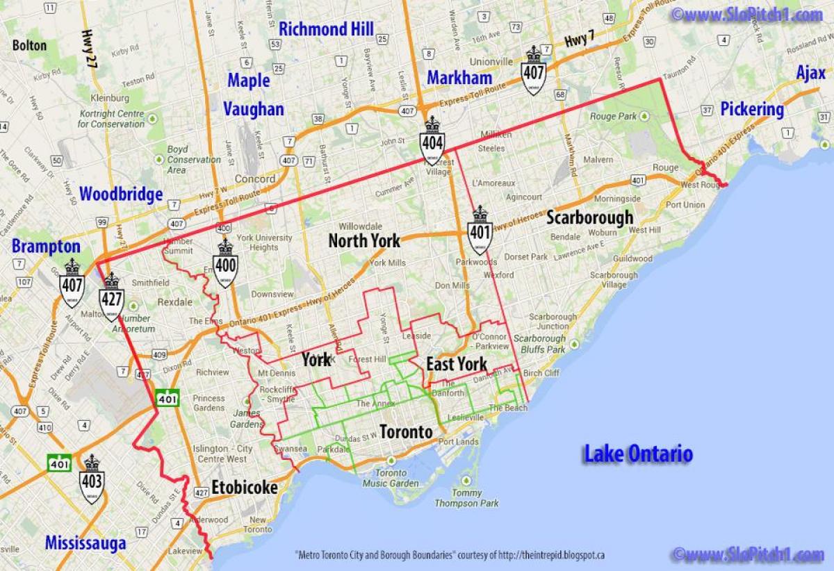 Carte municipalités Toronto