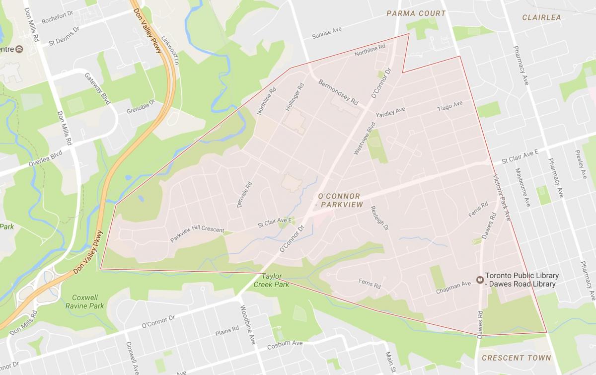 Carte O'Connor–Parkview quartier Toronto