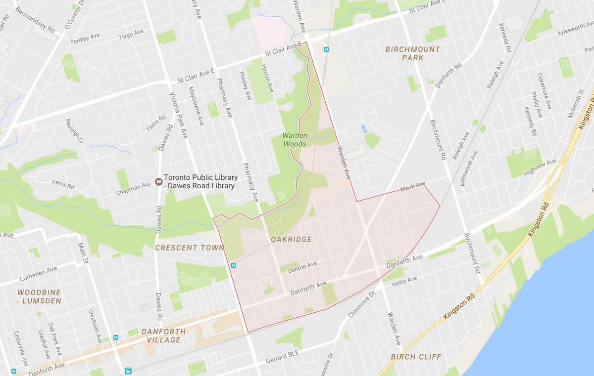 Carte Oakridge quartier Toronto