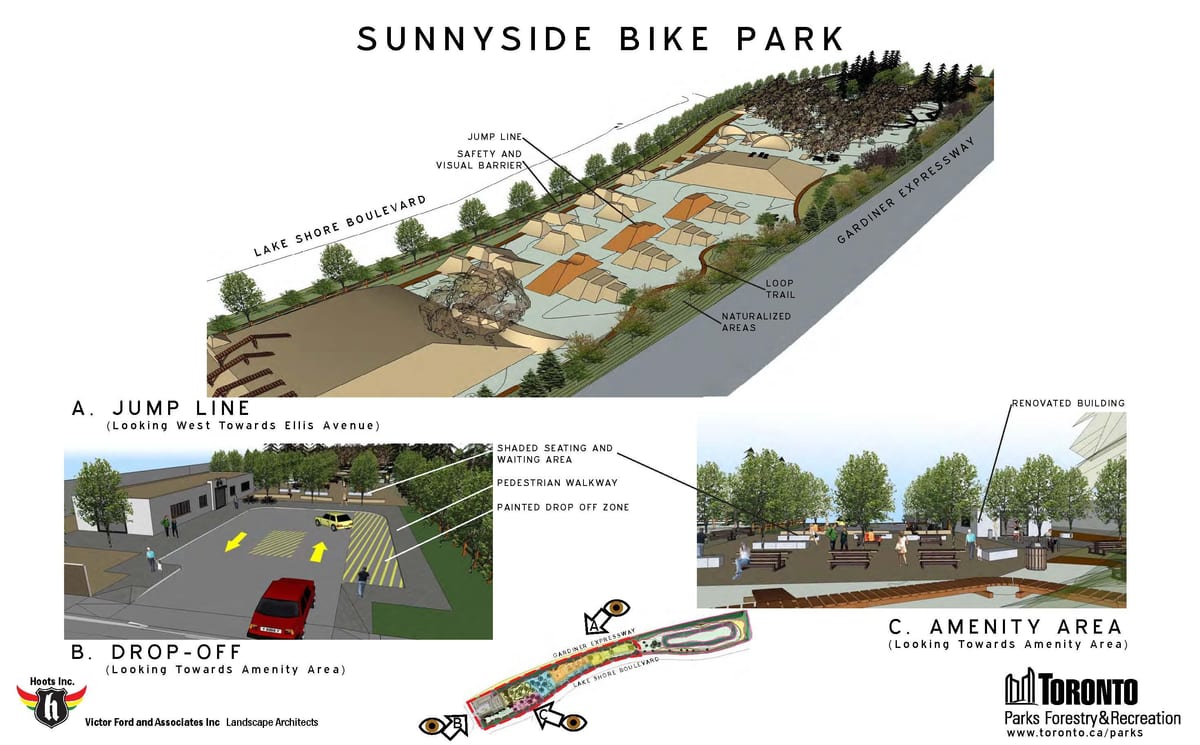 Carte parc de vélo Sunnyside Toronto ligne de saut
