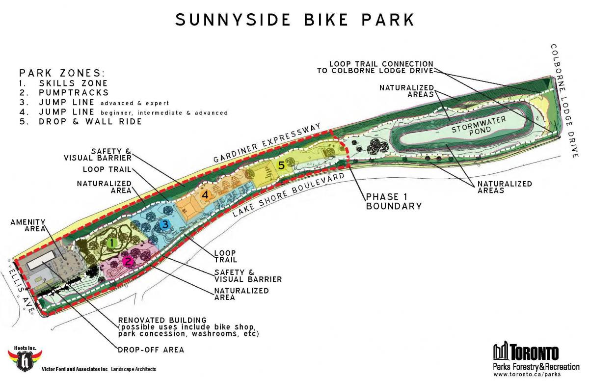 Carte parc vélo Sunnyside Toronto