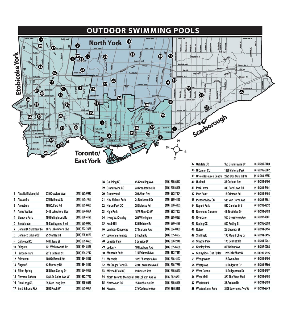 Carte piscines extérieures Toronto