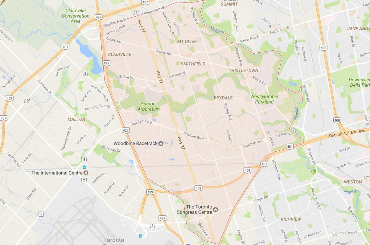 Carte Rexdale quartier Toronto