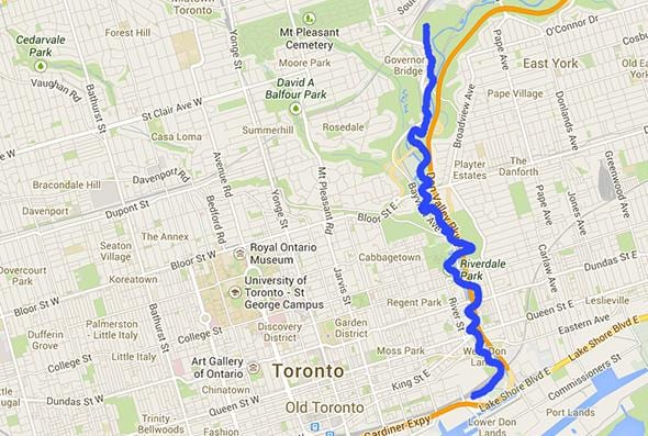 Carte rivière Don Toronto City Canada