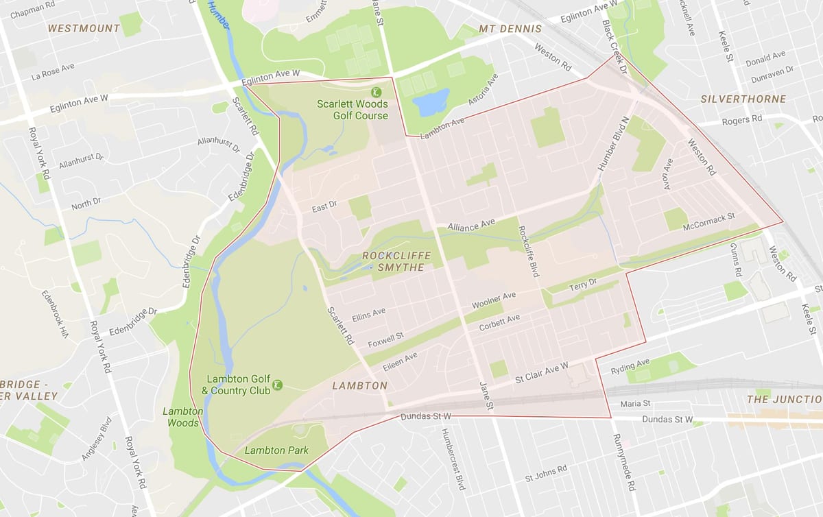Carte Rockcliffe–Smythe quartier Toronto