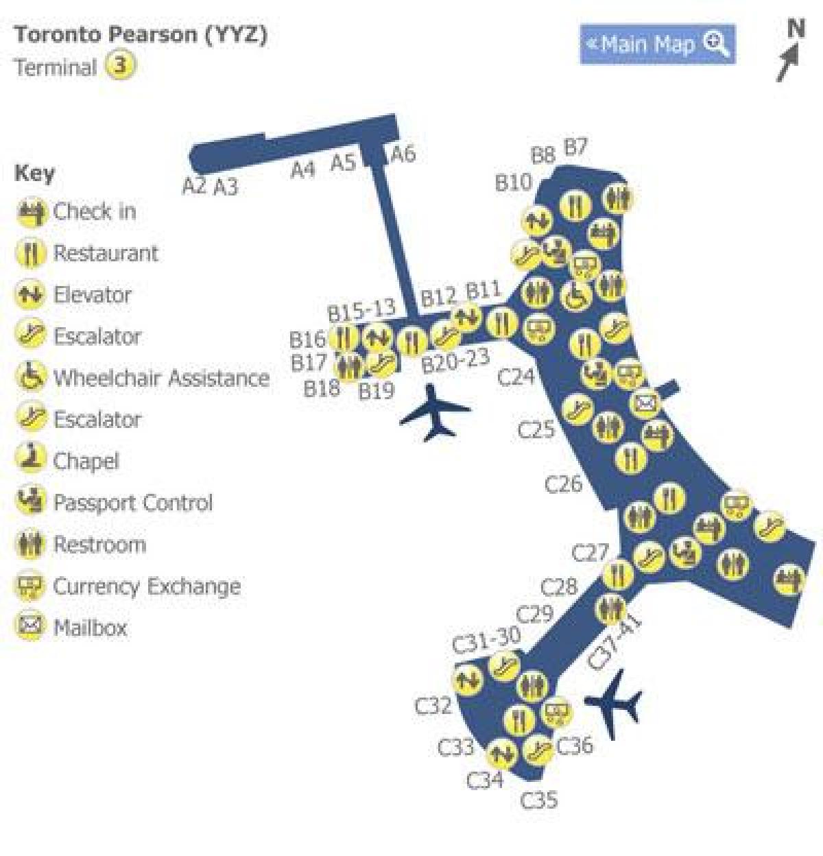 Carte terminal 3 aéroport Pearson Toronto