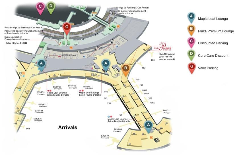 Carte terminal d'arrivées aéroport Pearson Toronto