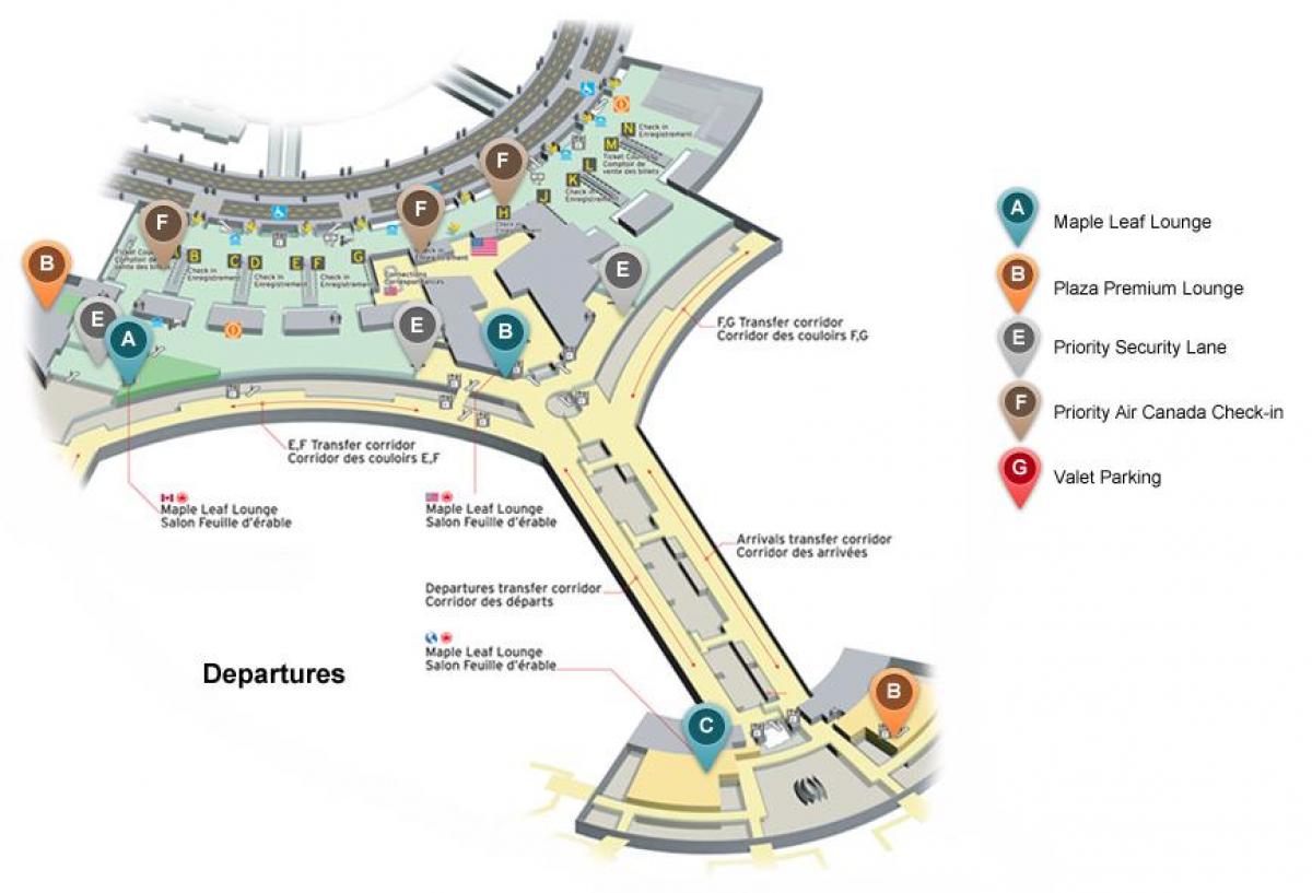 Carte terminal de départs aéroport Pearson Toronto