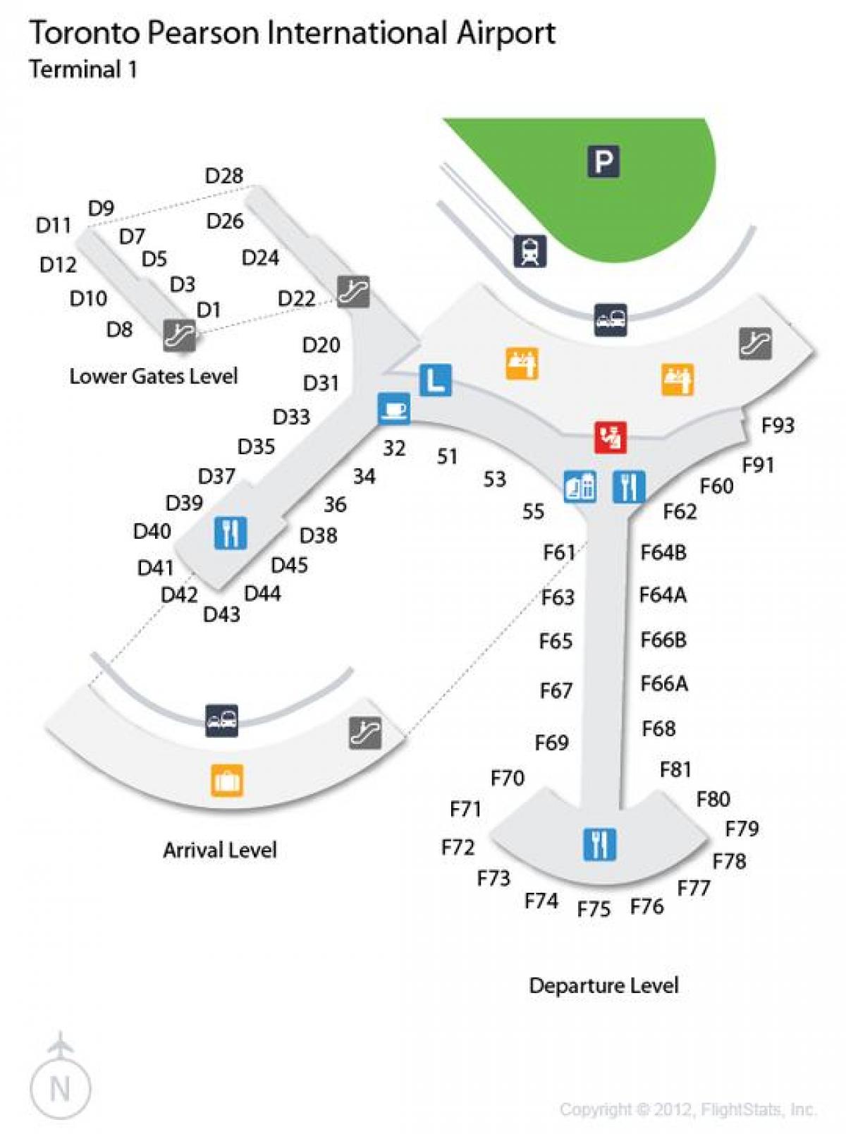 Carte terminaux arrivées et de départs aéroport Pearson Toronto