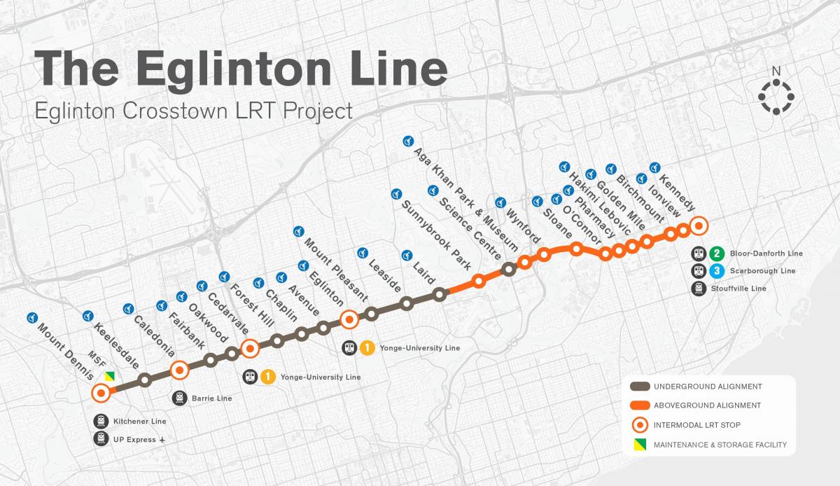 Carte Toronto métro projet de ligne Eglinton
