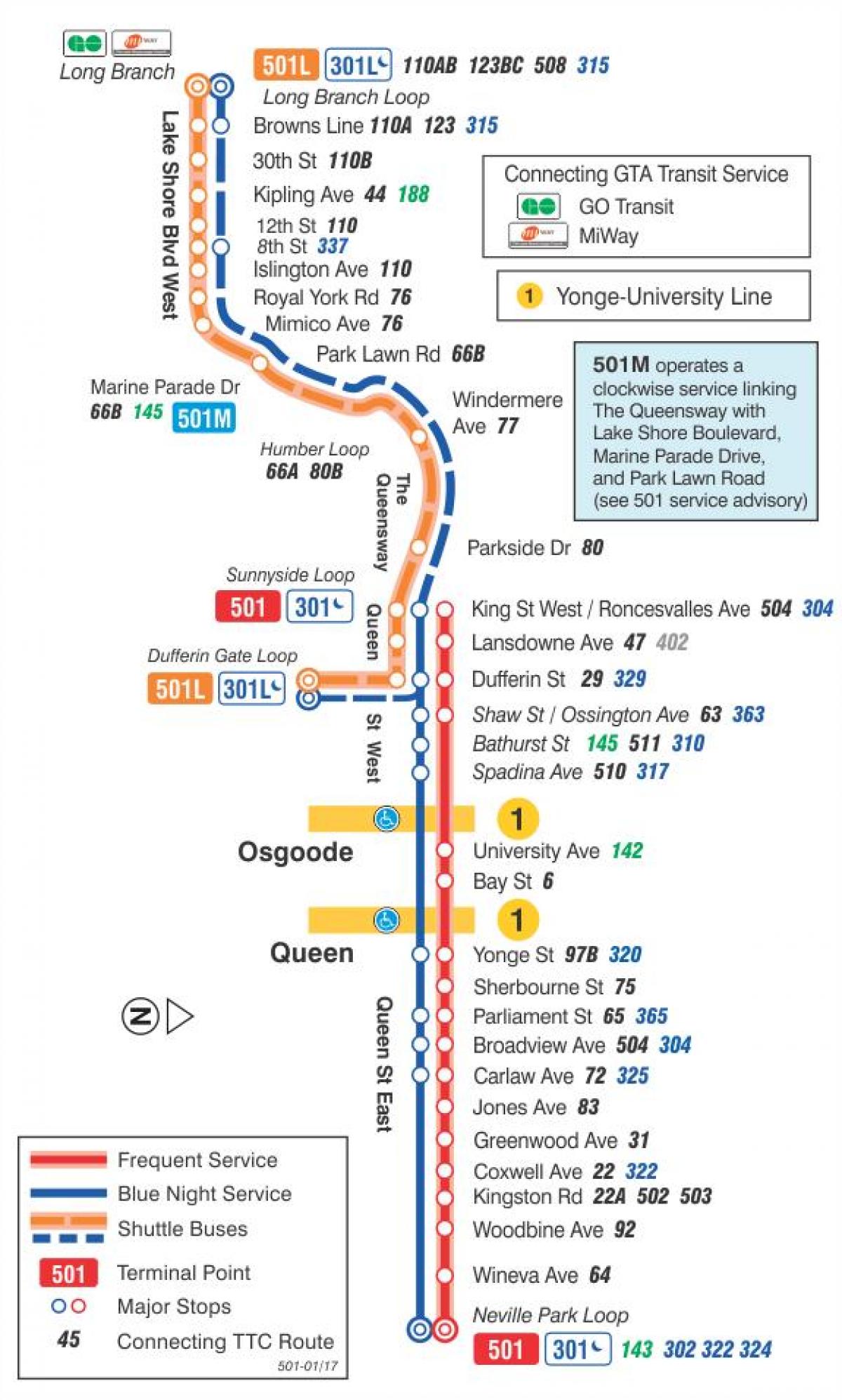 Carte tramway ligne 501 Queen