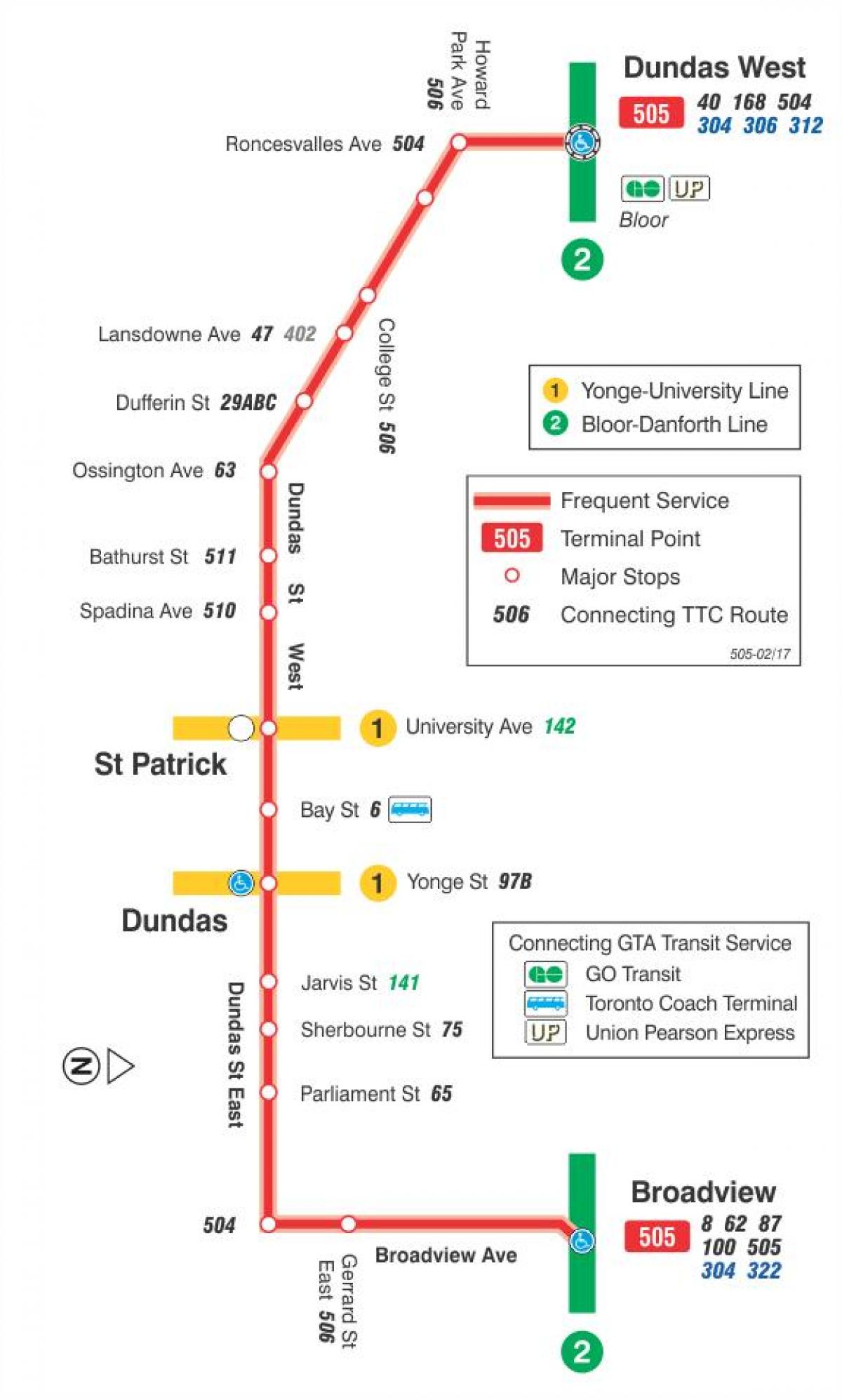 Carte tramway ligne 505 Dundas