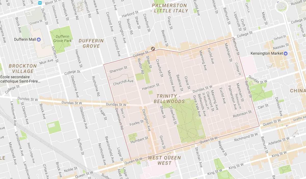 Carte Trinity–Bellwoods quartier Toronto