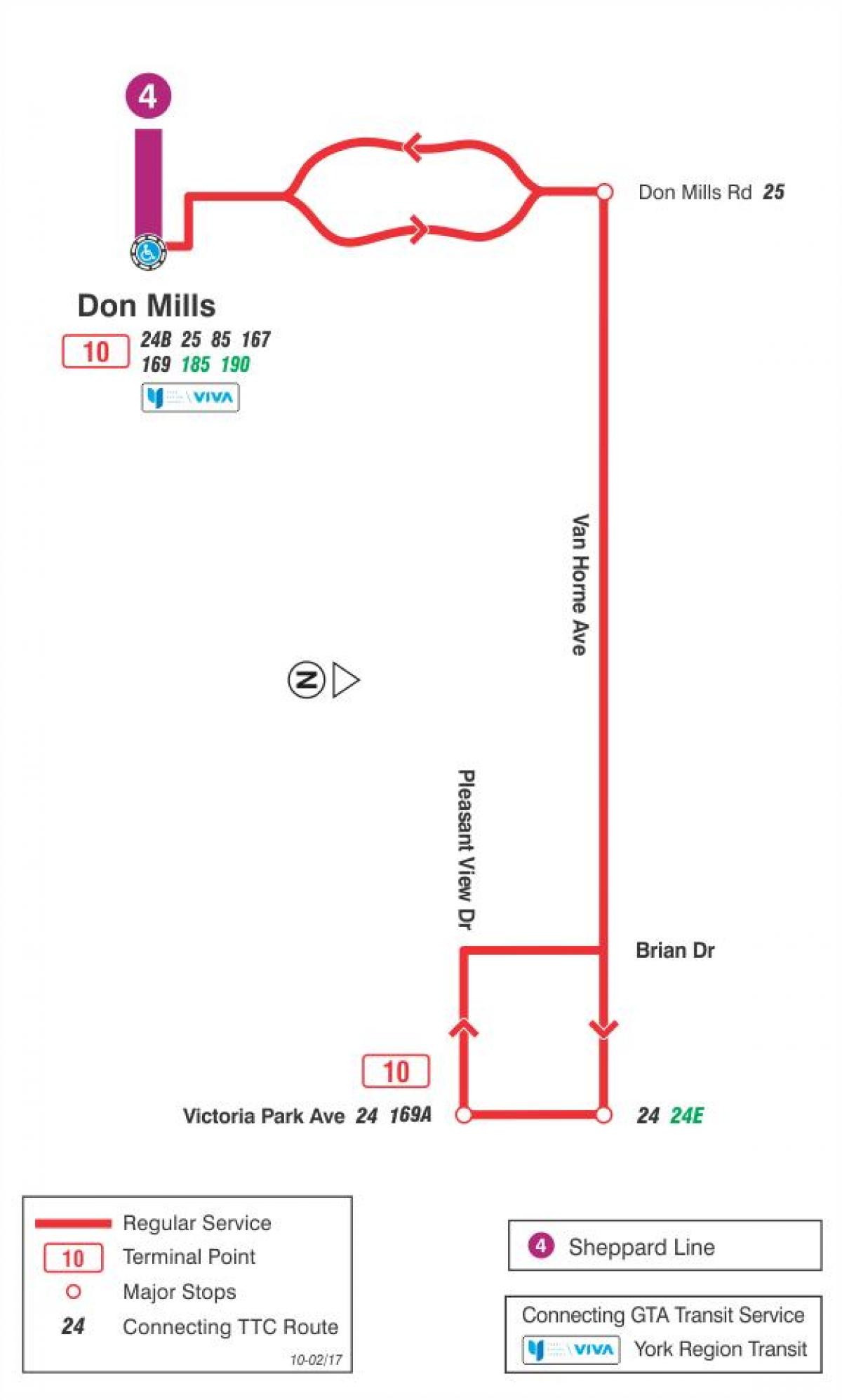 Carte TTC ligne bus 10 Van Horne Toronto