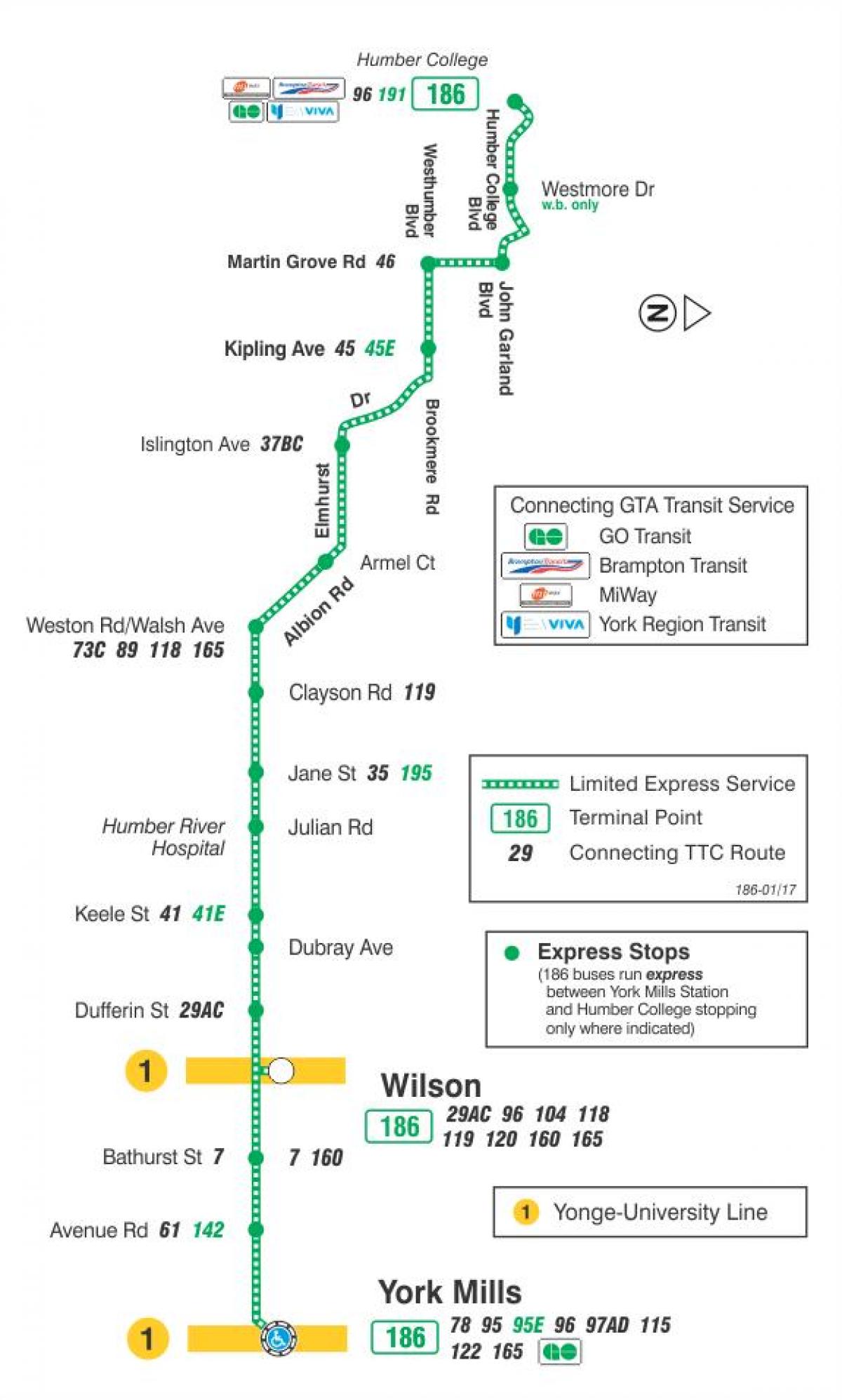 Carte TTC ligne bus 186 Wilson Rocket Toronto
