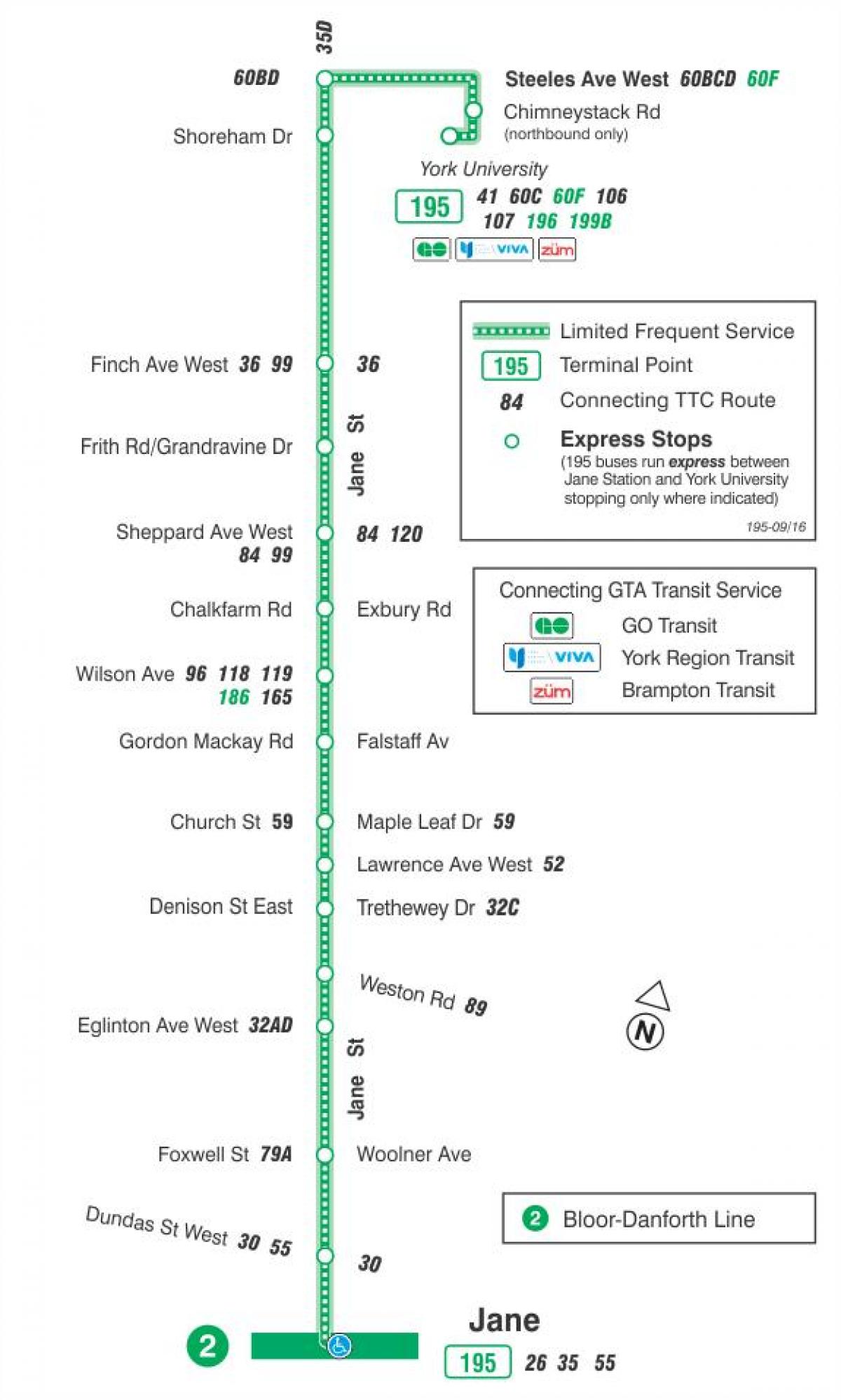 Carte TTC ligne bus 195 Jane Rocket Toronto