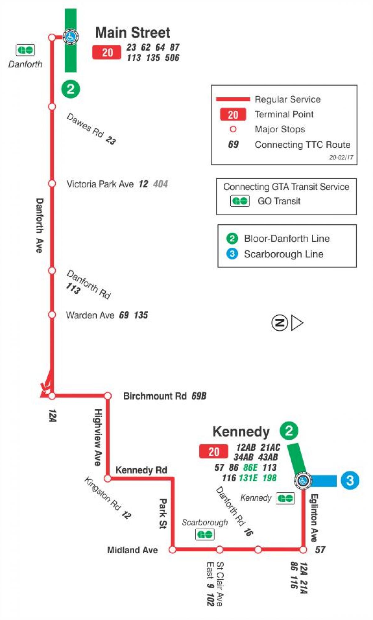 Carte TTC ligne bus 20 Cliffside Toronto