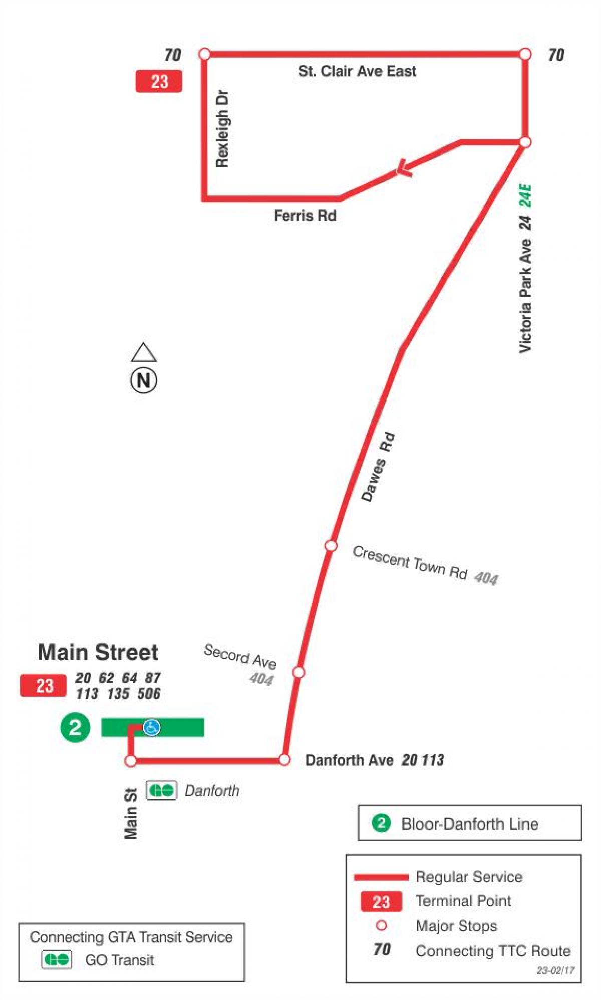 Carte TTC ligne bus 23 Dawes Toronto