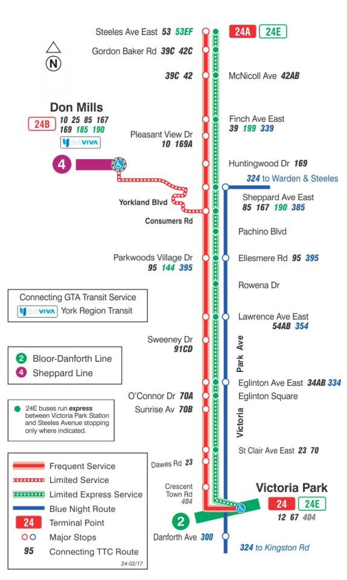 Carte TTC ligne bus 24 Victoria Park Toronto