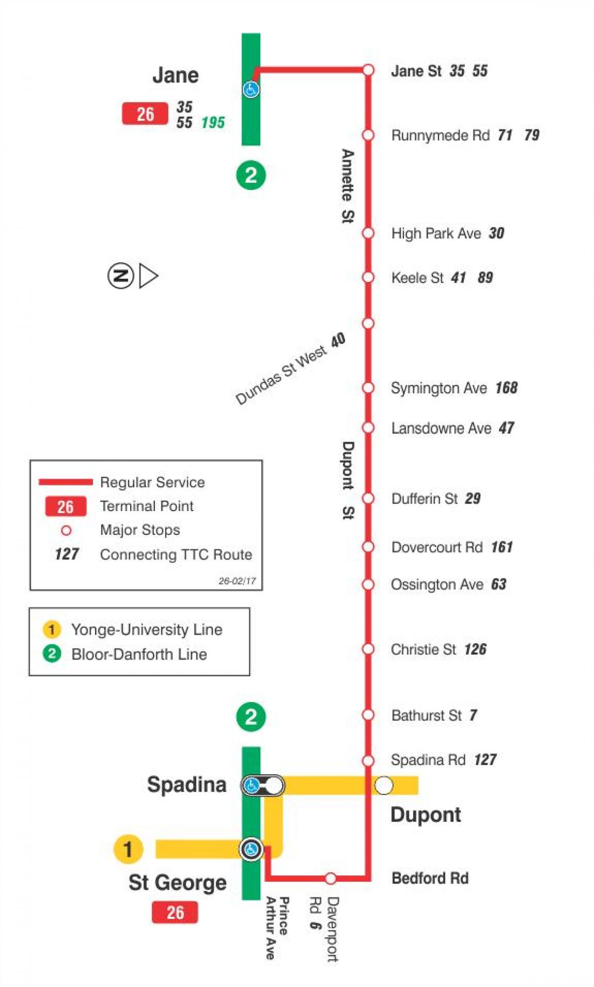 Carte TTC ligne bus 26 Dupont Toronto