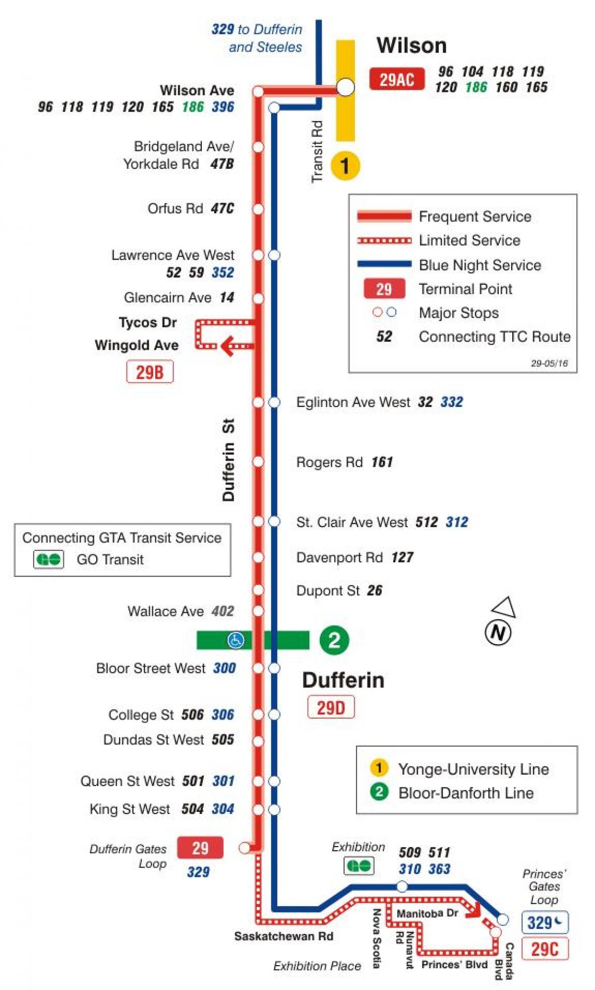 Carte TTC ligne bus 29 Dufferin Toronto