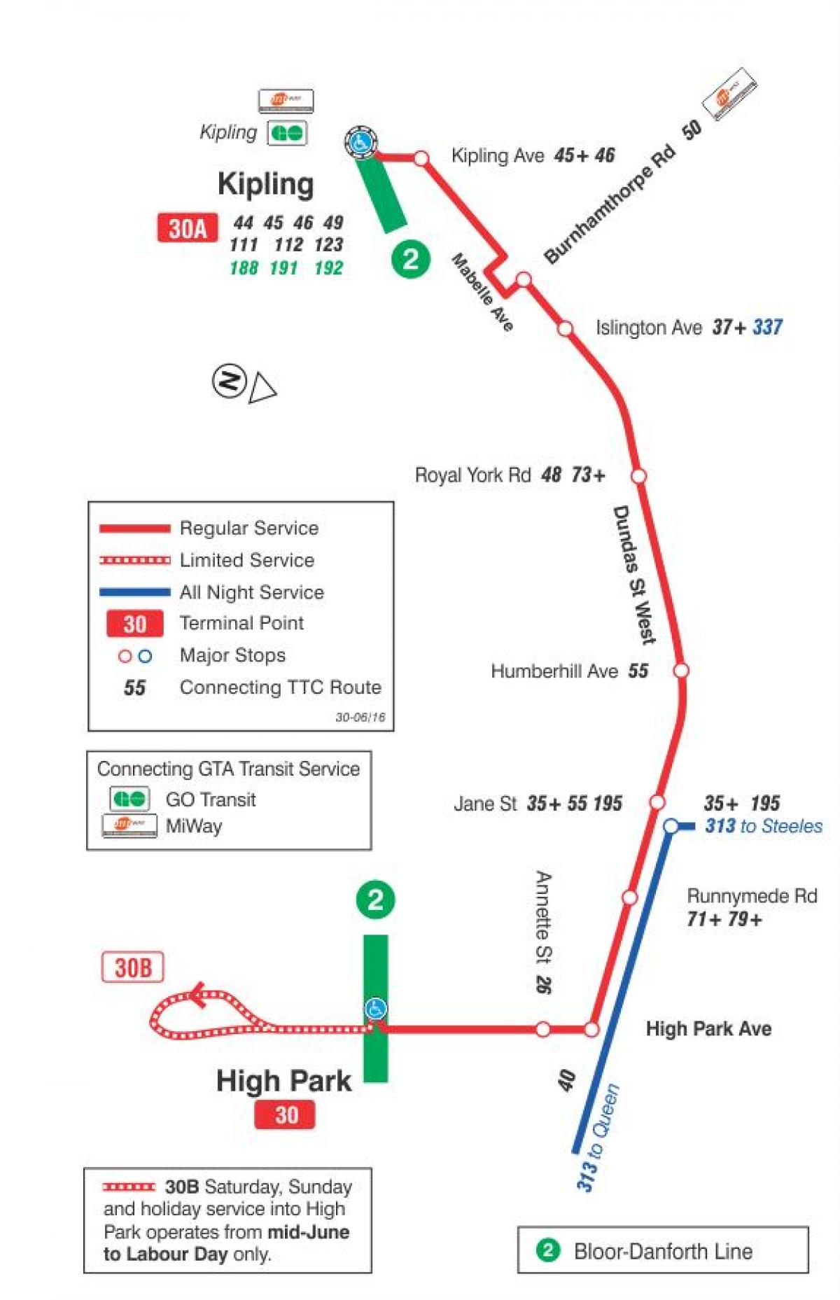 Carte TTC ligne bus 30 Lambton Toronto