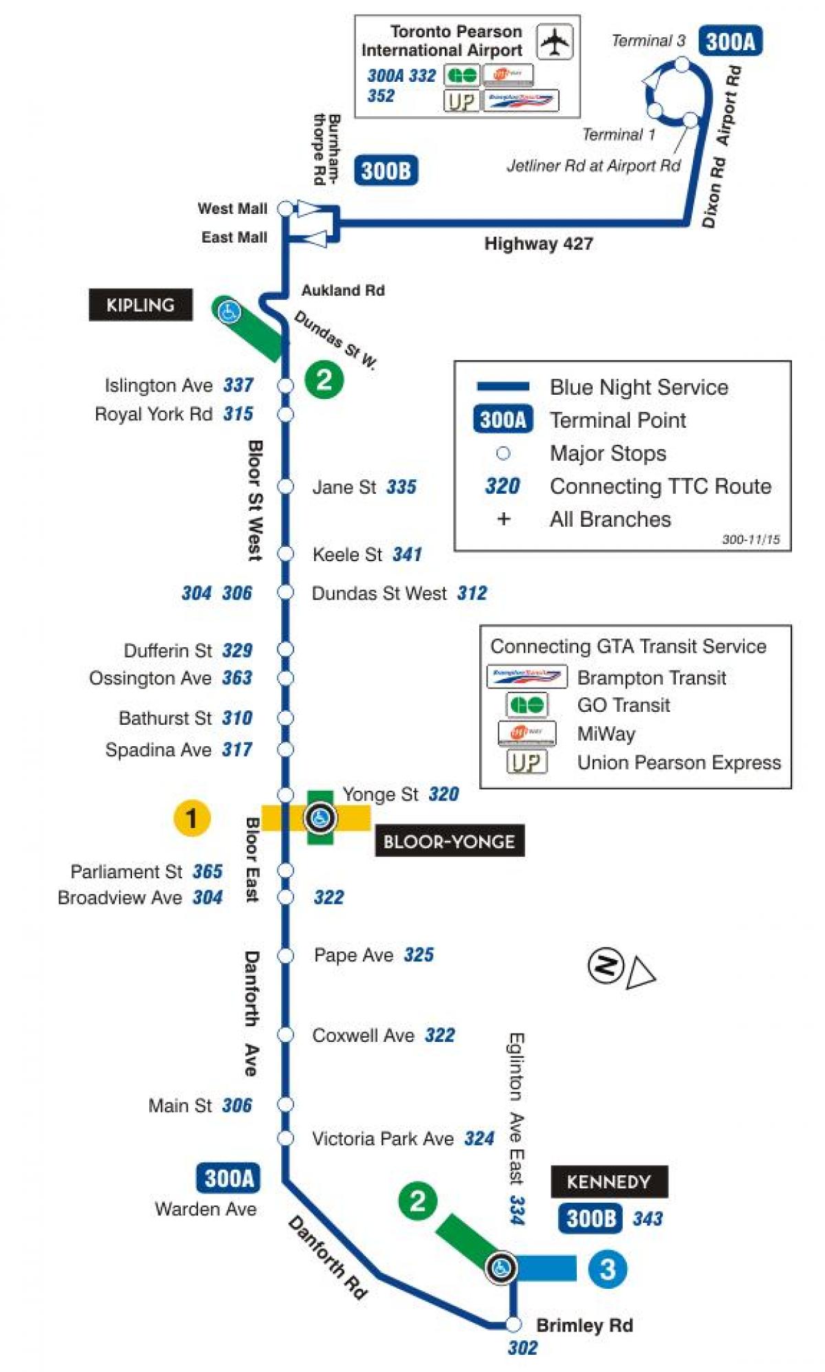 Carte TTC ligne bus 300A Bloor-Danforth Toronto