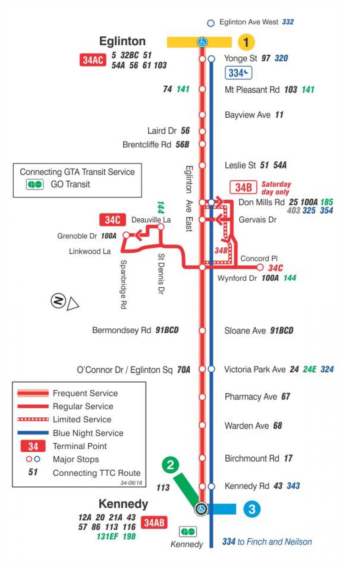 Carte TTC ligne bus 34 Eglinton East Toronto