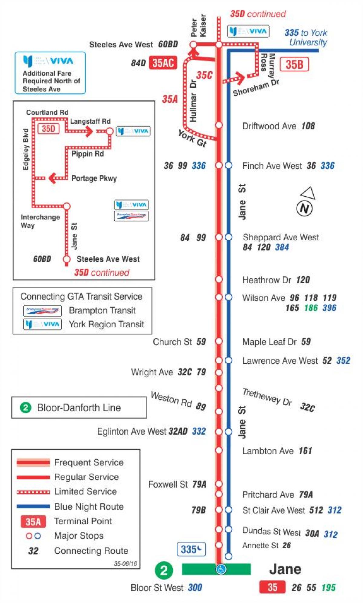 Carte TTC ligne bus 35 Jane Toronto