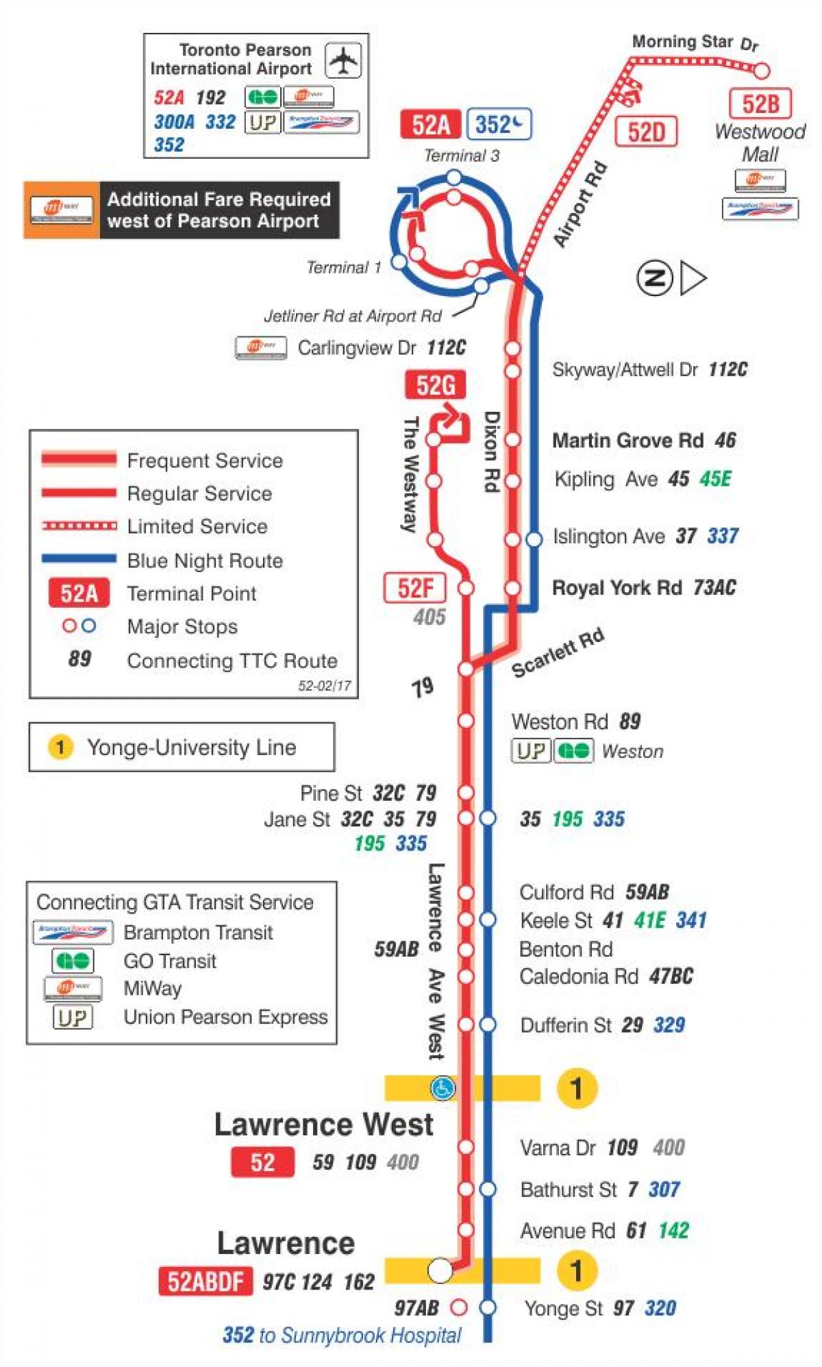 Carte TTC ligne bus 52 Lawrence West Toronto
