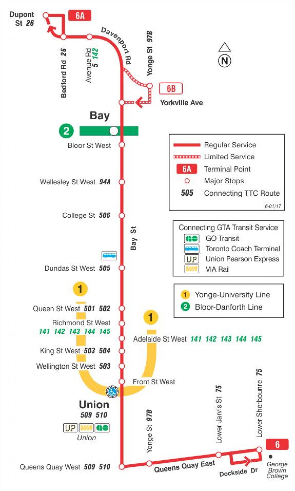 Carte TTC ligne bus 6 Bay Toronto