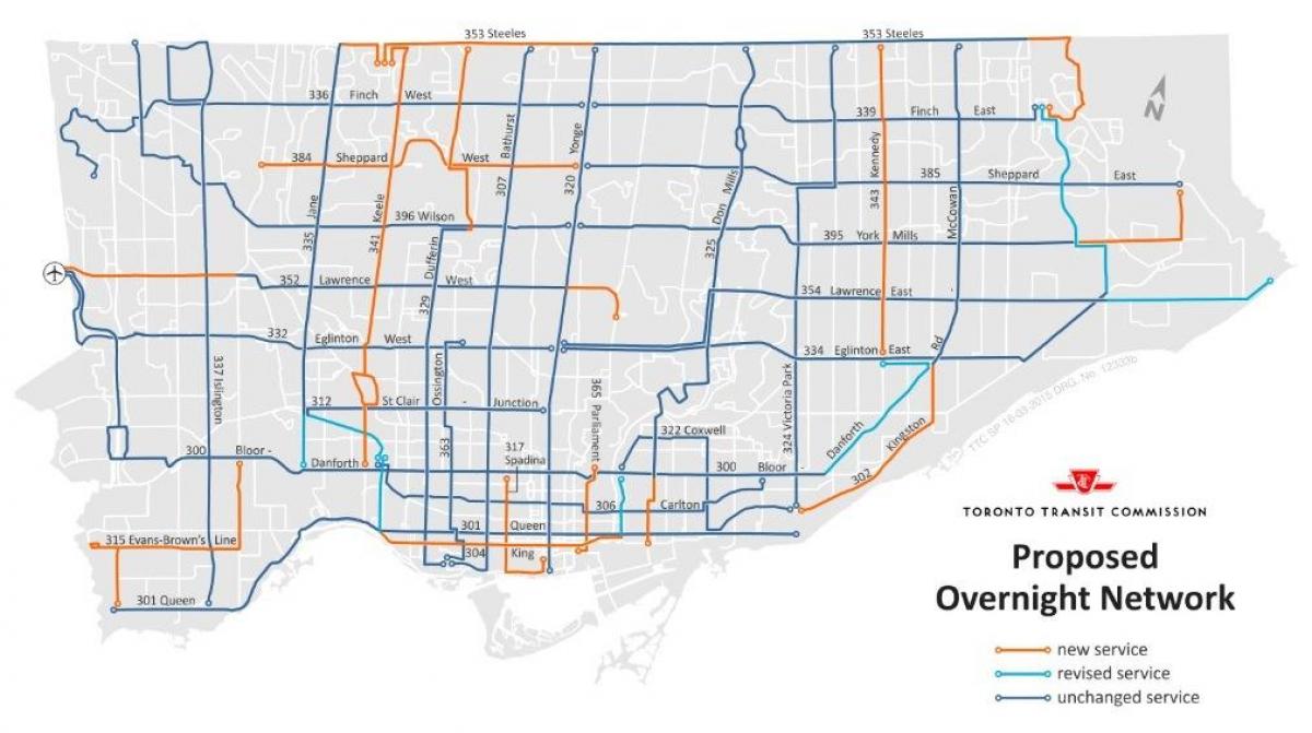 Carte TTC réseau de nuit Toronto